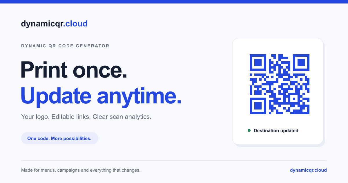 Print once. Update anytime. DynamicQR Cloud.